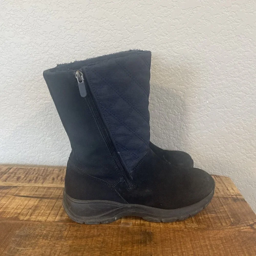 Lands End Women's Quilted Suede All Weather Boots Dark Blue Size 7.5 D Winter